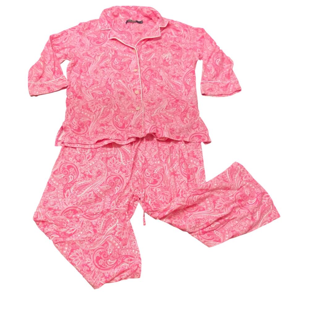 Lauren Ralph Lauren Pink Paisley Cotton Capri Pajama Set Large Classic Lounge
